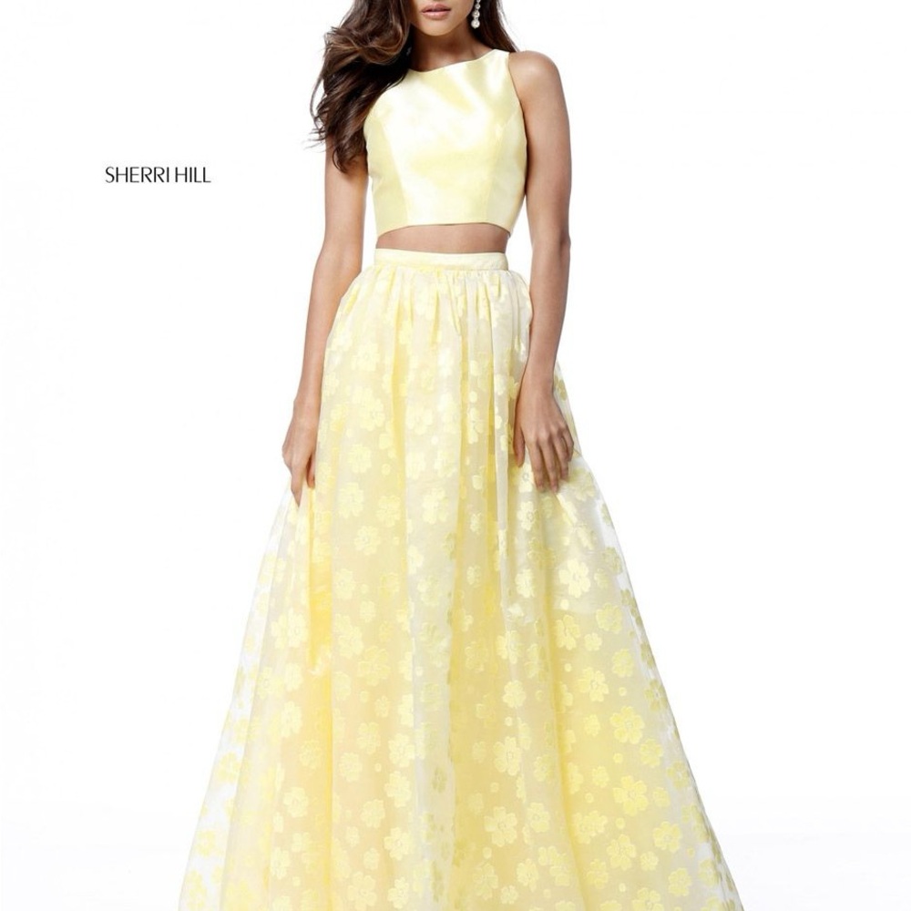 Sherri Hill Yellow Floral Two-Piece Dress